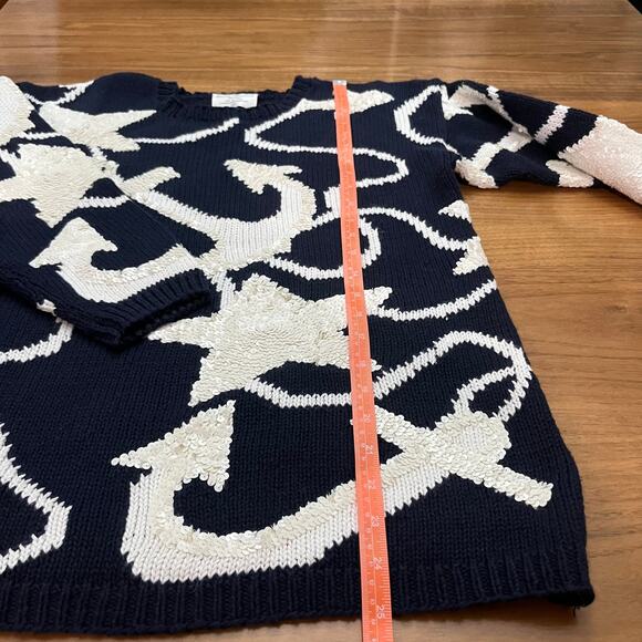 Marisa Christina Sweater Small Medium Nautical Anchor Sequin Navy White - Picture 8 of 11